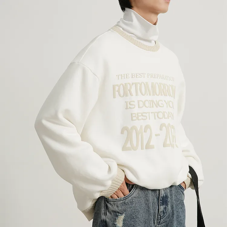 YOSHIYOYI Crew Neck Loose Fit Sweatshirt Winter Unisex Ivory-2