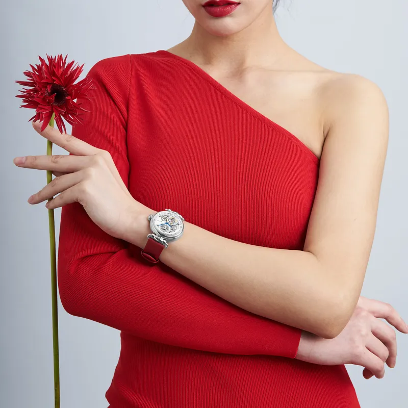 Sea Gull Frontier Time Goddess Automatic Mechanical Movement Spun Silk Strap Watch Women's Watch White Dial-5