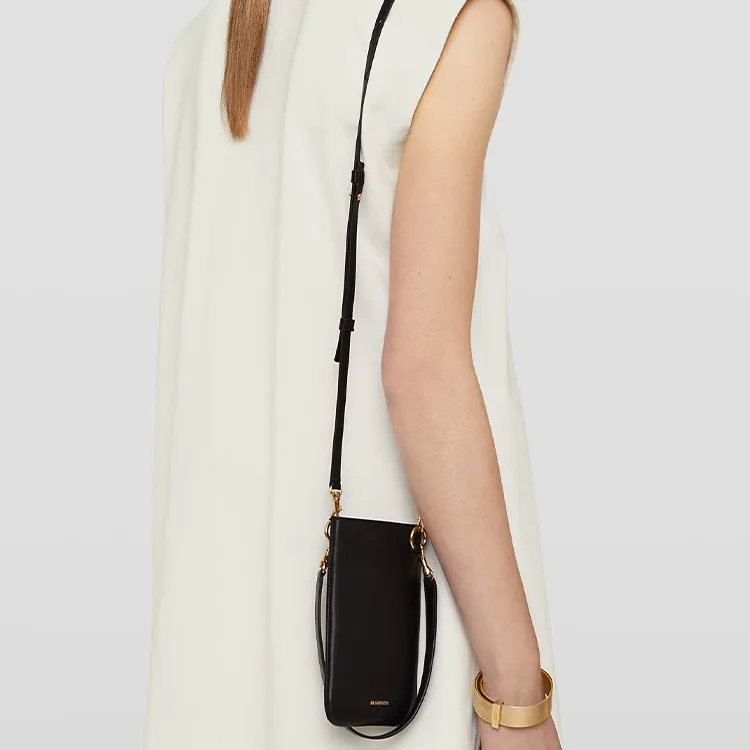 JIL SANDER Lambskin Car Body Bag, Shoulder Bag, Crossbody Bag Trumpets Women's Black-3