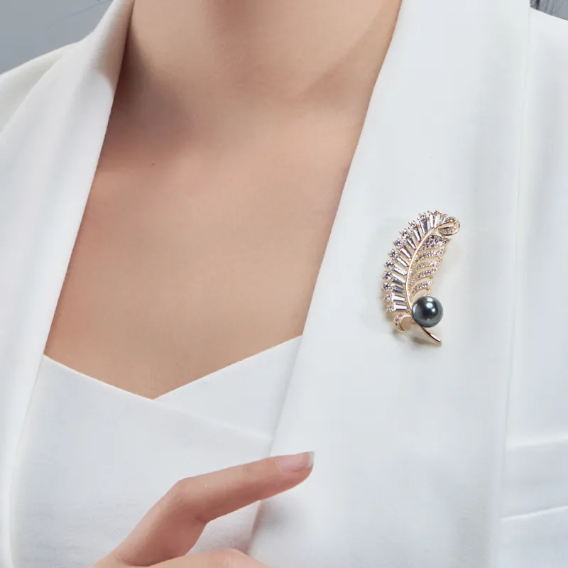 CLORIS YING Pearl Brooch Women's Golden South Sea Pearl Tahitian Black Pearl Brooch Women's-5