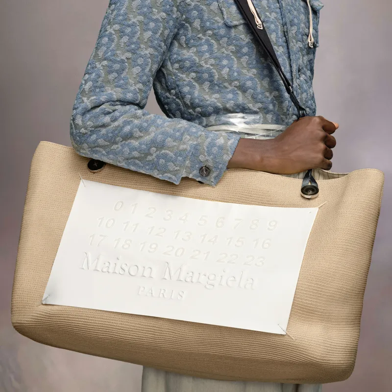 Maison Margiela Cow Leather With Cotton Shopping Bag Handbag Shoulder Bag Women's Yellow White Multicolor-4