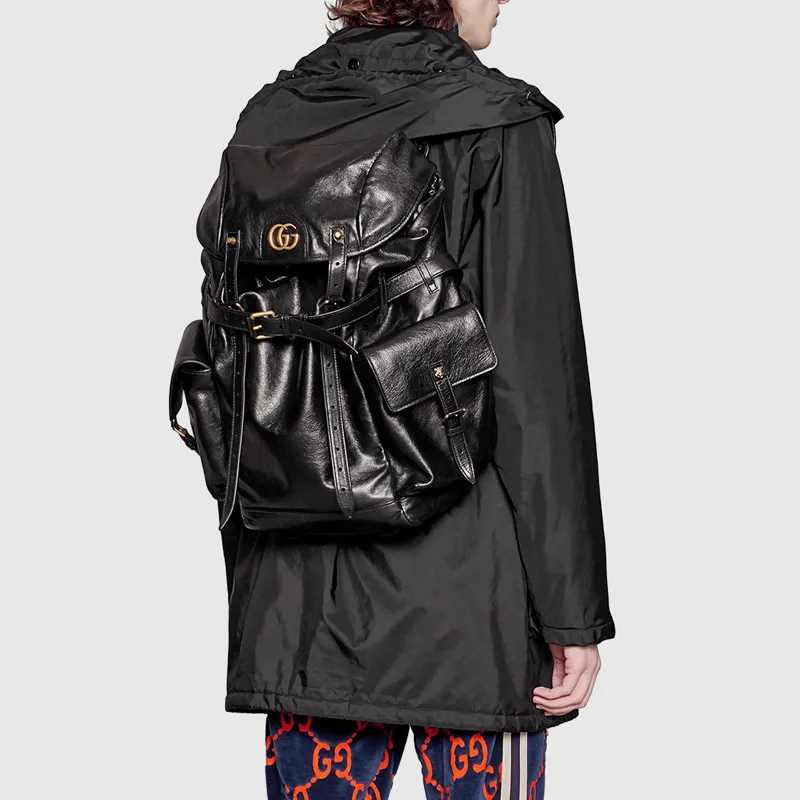 GUCCI Cow Leather Backpack Unisex Black-6