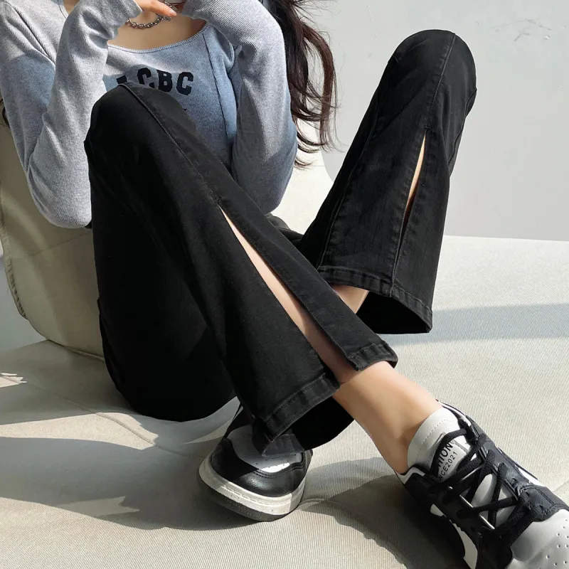 MITUAN Flared Pants Jeans Women's Black-4