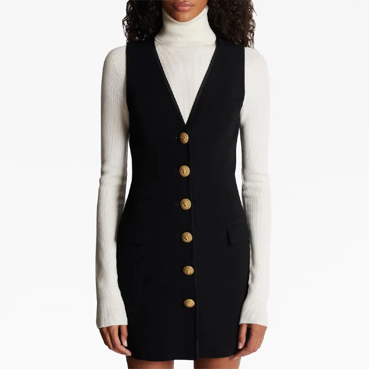 BALMAIN V neck Button front Minidress-2