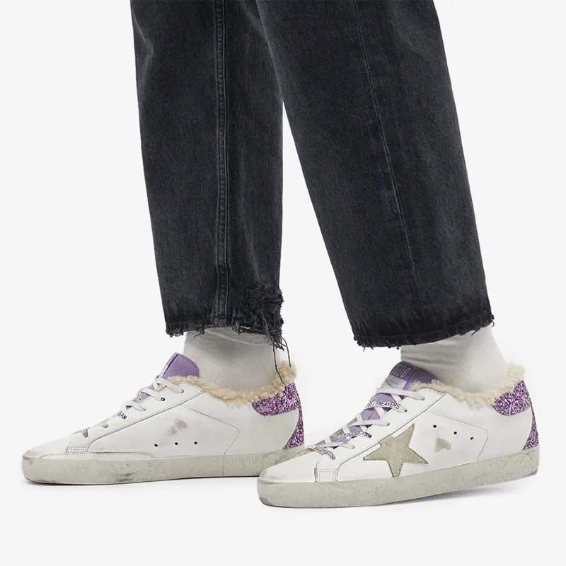 Golden Goose Super Star Brand Low Top Skateboard Shoes Women's Purple Sequins Tail-5