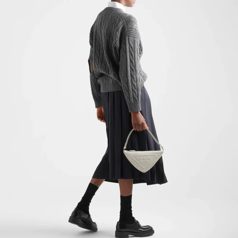 PRADA Triangle Leather Shoulder Bag, Triangle Bag, One Shoulder Handbag Women's White-5
