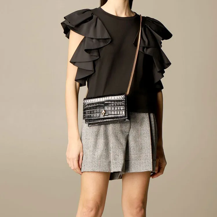 Alexander McQueen Crocodile Pattern Leather Chain Bag Shoulder Bag Women's Black-9