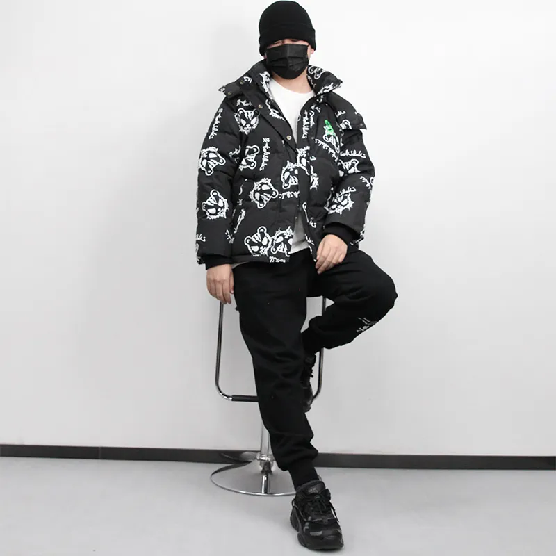 Tokidoki Animal Pattern Stand Collar Thickened Down Jacket Unisex Black-2