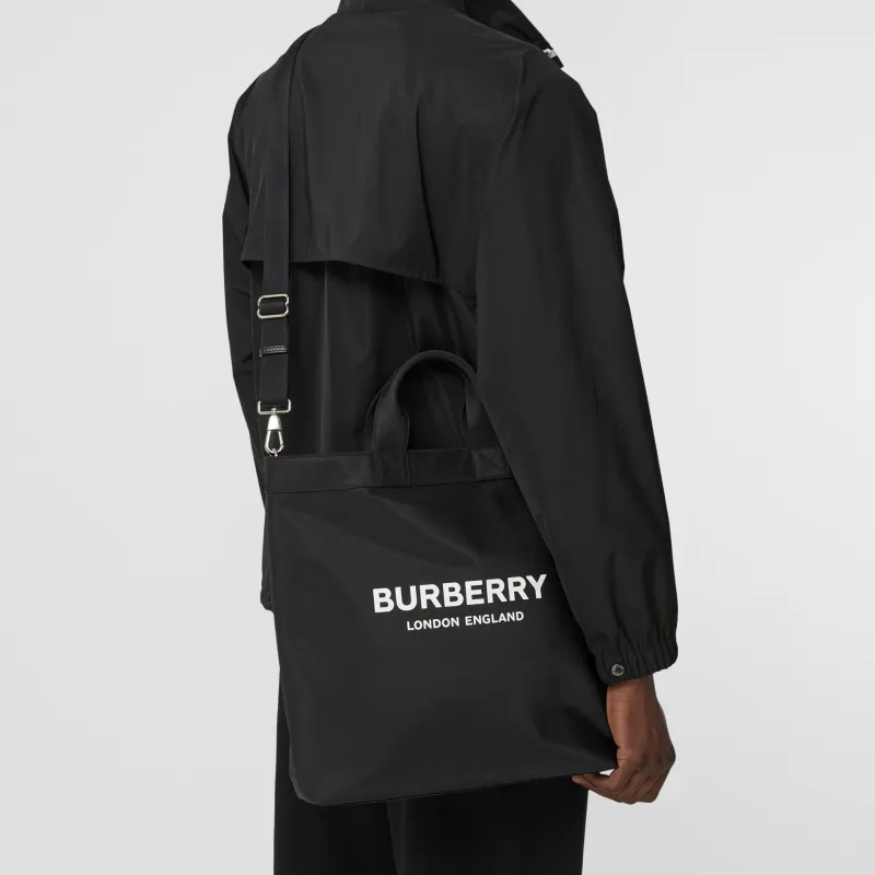 Burberry Logo Print Nylon Tote Bag Black-9