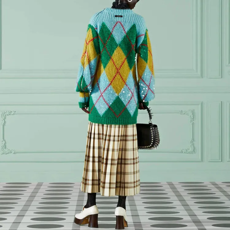 GUCCI Sequinned Argyle Jumper Dress-2
