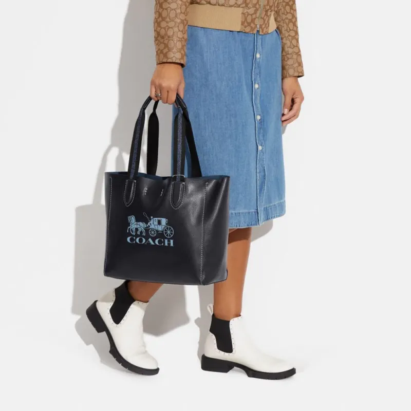 COACH Derby Pebbled Leather With Suede Tote Bag, Shopping Bag, Handbag, Shoulder Bag Women's Marine Blue-4