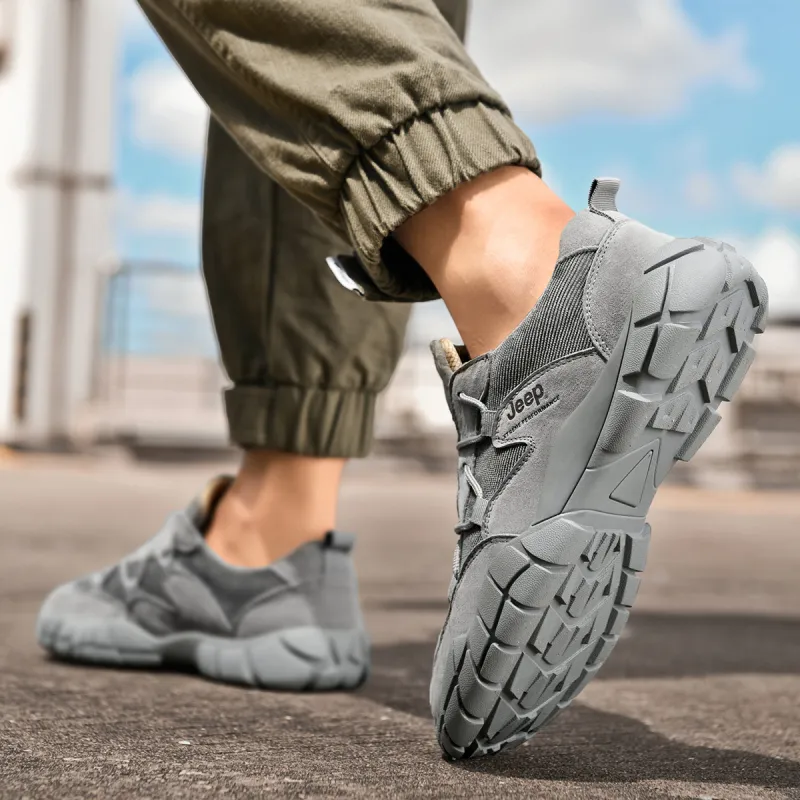 Jeep Hiking Wear resistant Lightweight Breathable And Non slip. Low Top Outdoor Shoes Men's Gray-5