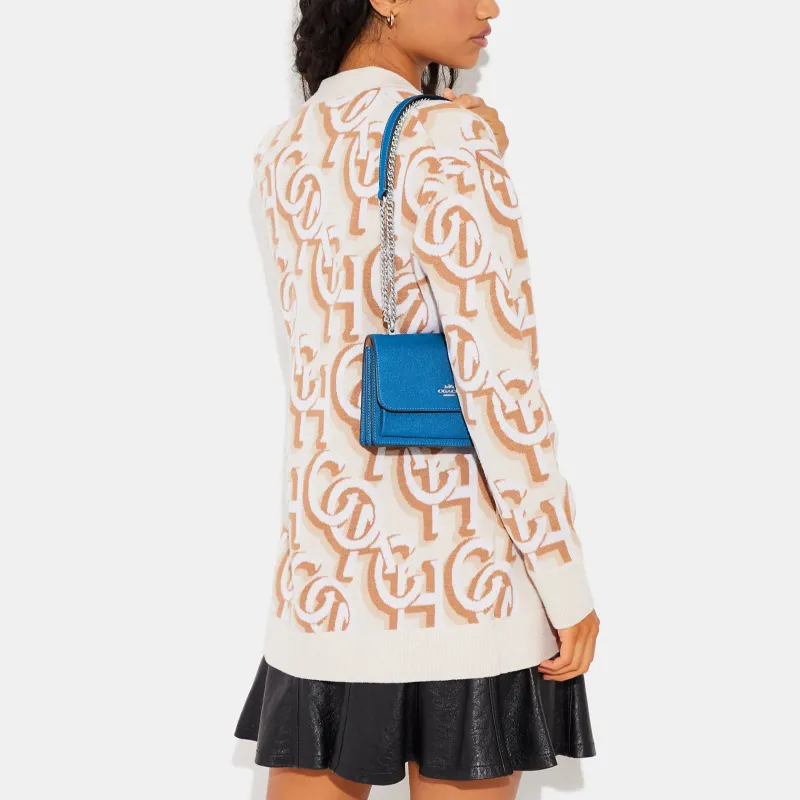 COACH Klare Cross Stitch Leather Envelope Bag Shoulder Bag Crossbody Bag Small Size Women's Blue-3