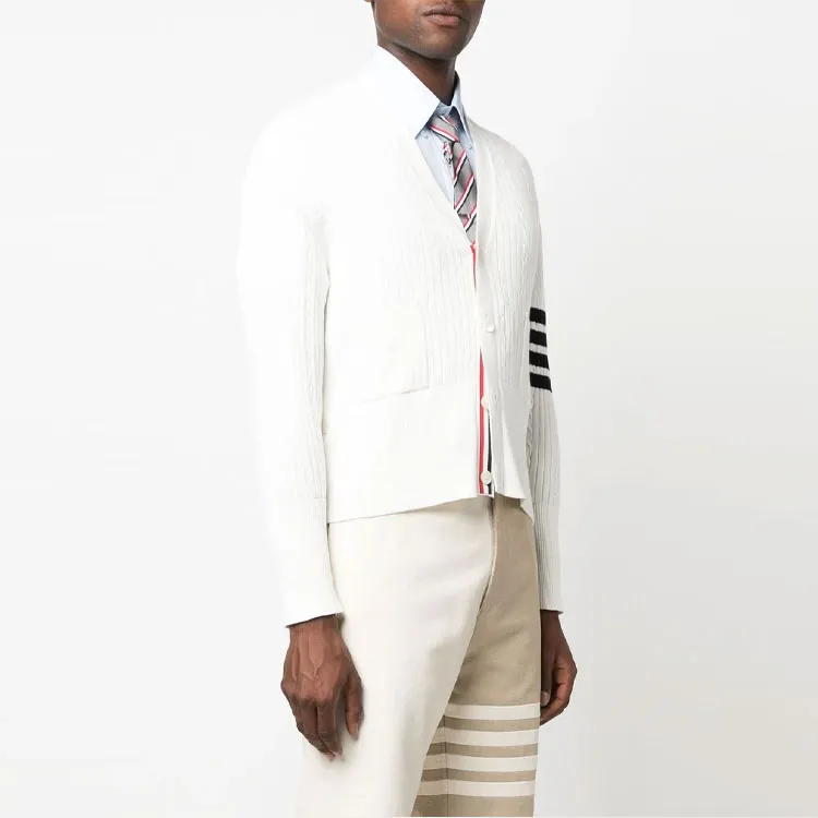 THOM BROWNE 4 Bar Stripe Cable knit Cardigan-3
