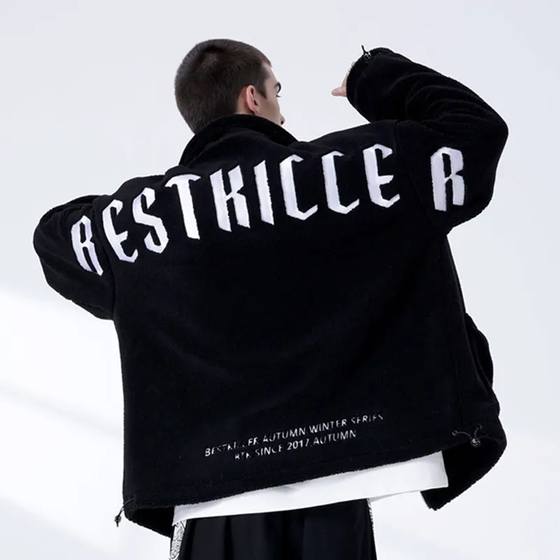 BTK Loose Fit Stand Collar Jacket Plush Coat Unisex-6