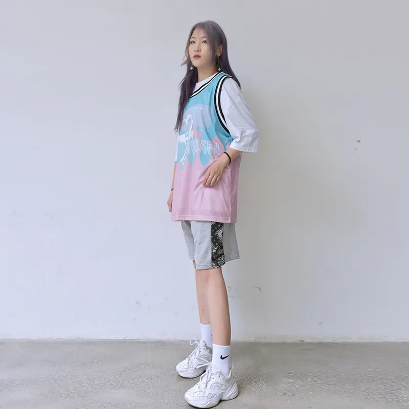 FireMonkey Basketball Jerseys Unisex Blue Pink-4