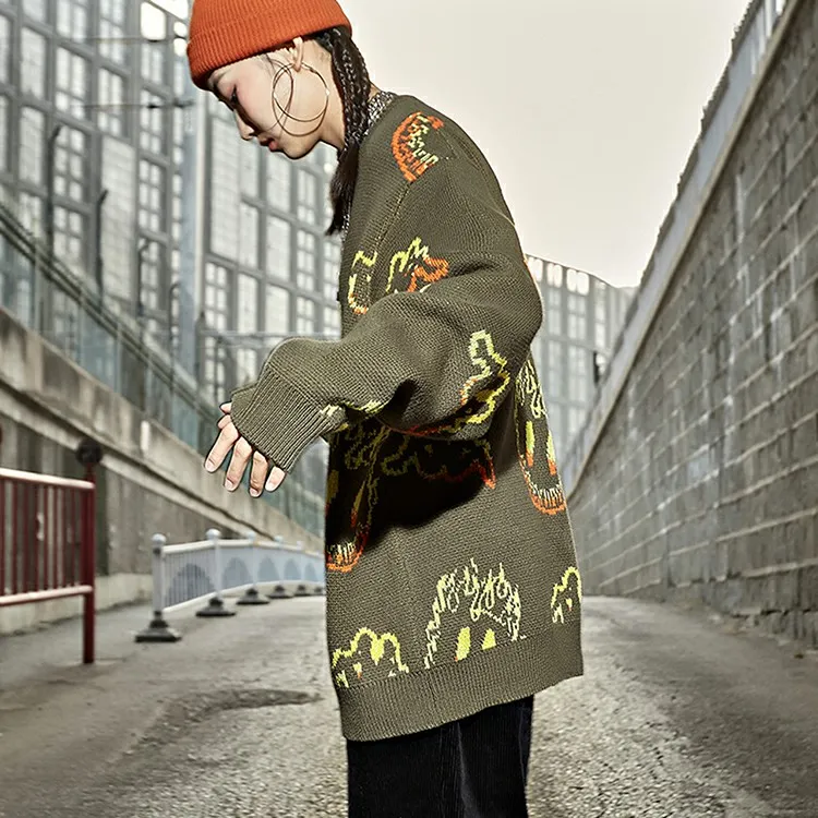Loose Fit Sweater Unisex Pea Army Green-7