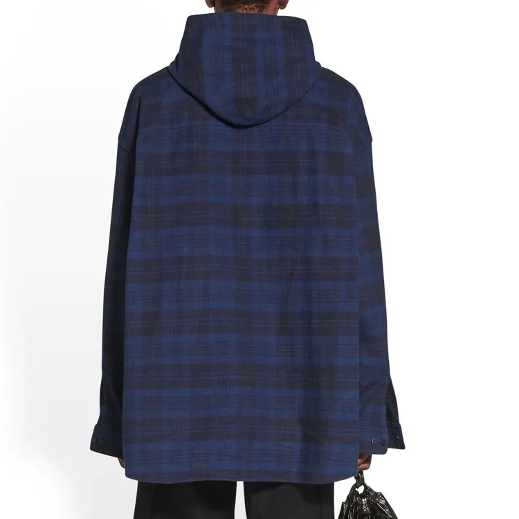 Balenciaga Checked Hooded Shirt Coat-5