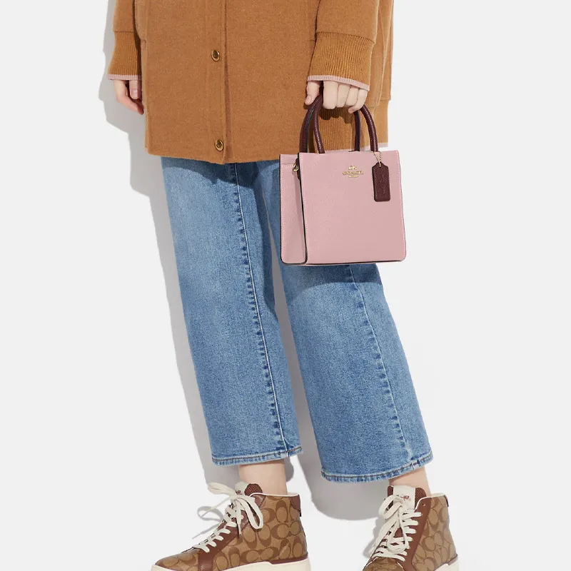 COACH Cally High-Quality Pebbled Leather Handbag Shoulder Bag Crossbody Bag Mini Women's Pink & Burgundy-4
