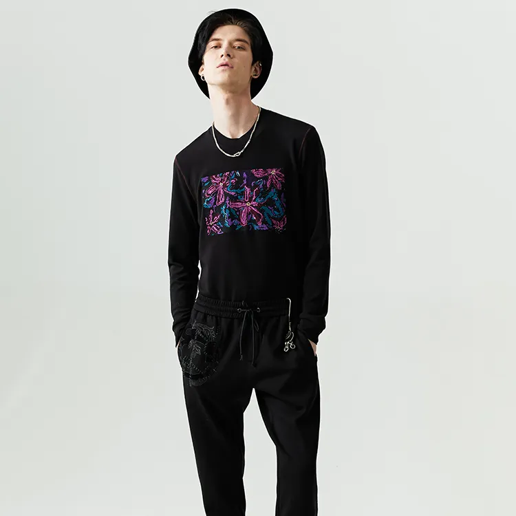 DAVID NAMAN Straight Long Sleeved T Shirt Men's Black-2