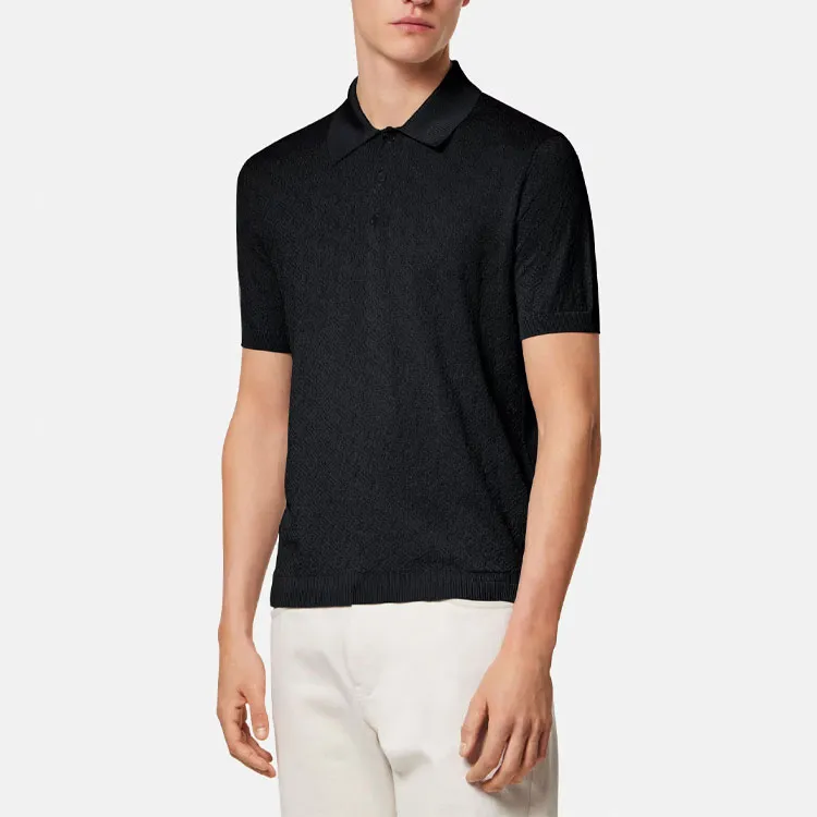 VERSACE La Greca Pointelle knit Polo Shirt-2