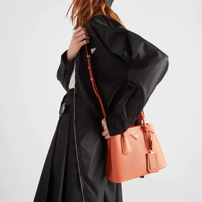 PRADA Double Saffiano Leather Shoulder Bag Crossbody Bag Handbag Mini Women's Orange-3