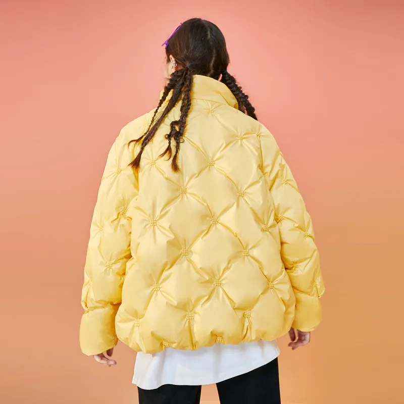 EPTISON WOMAN Shape Solid Color Stand Collar Loose Fit Thickened Cropped Down Jacket Women's-4