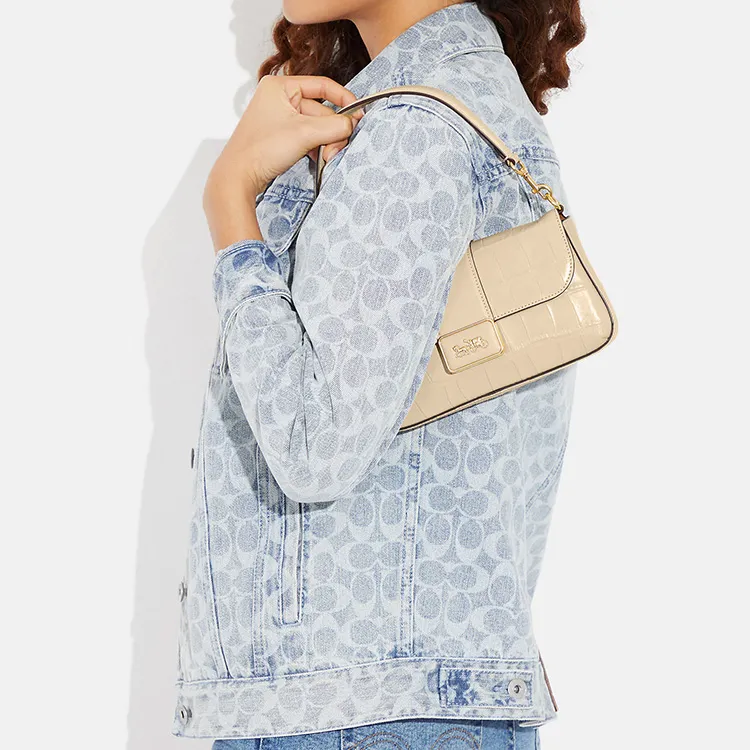 COACH Grace Crocodile Embossed Leather Handbag Shoulder Bag Crossbody Bag Mini Women's Ivory White-3