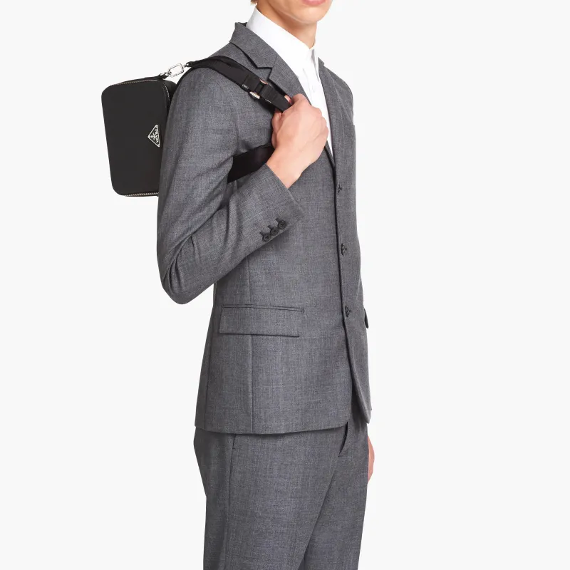 PRADA Leather Handbag Shoulder Bags Men's Black-7