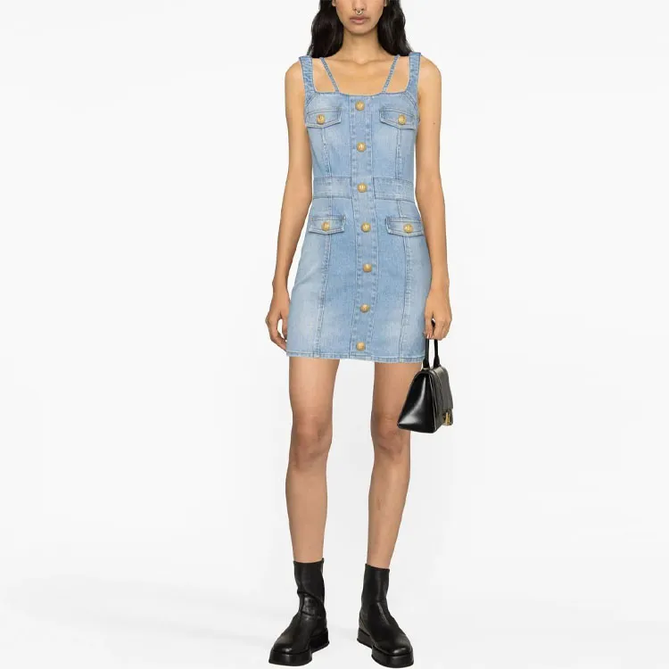 BALMAIN Button Detailed Sleeveless Denim Dress-1
