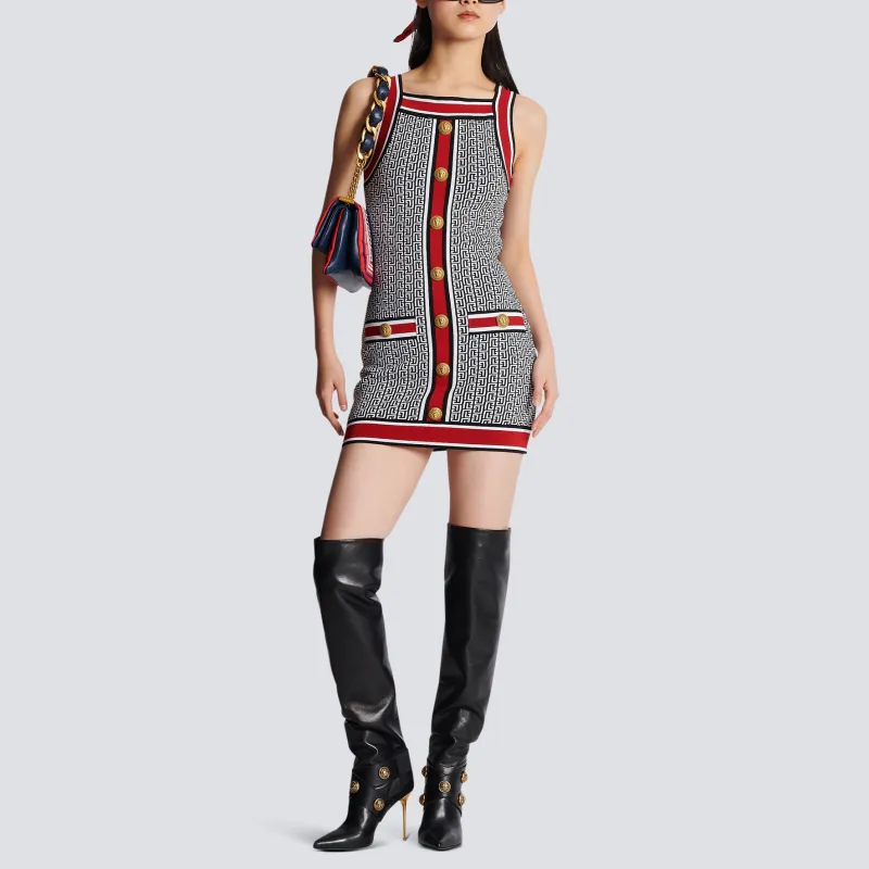 BALMAIN Monogram Sleeveless Knit Dress-1