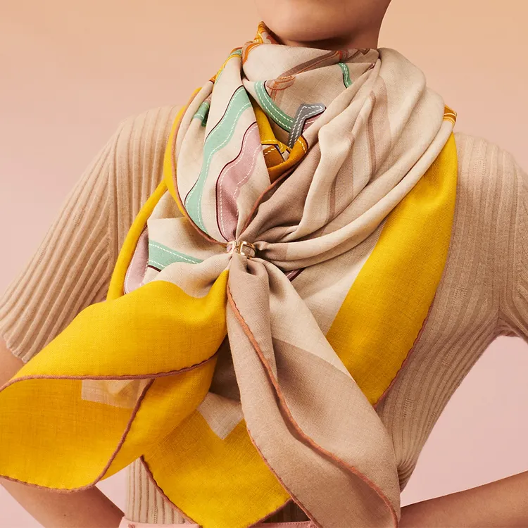 HERMES Brides De Gala Shawls Women's Light Umber/Yellow-1