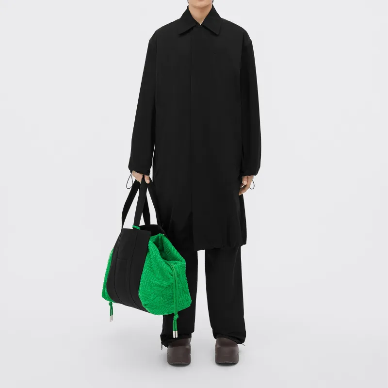 Bottega Veneta Roll Up Linen Cotton Blend Handbag Men's Green/Black-4