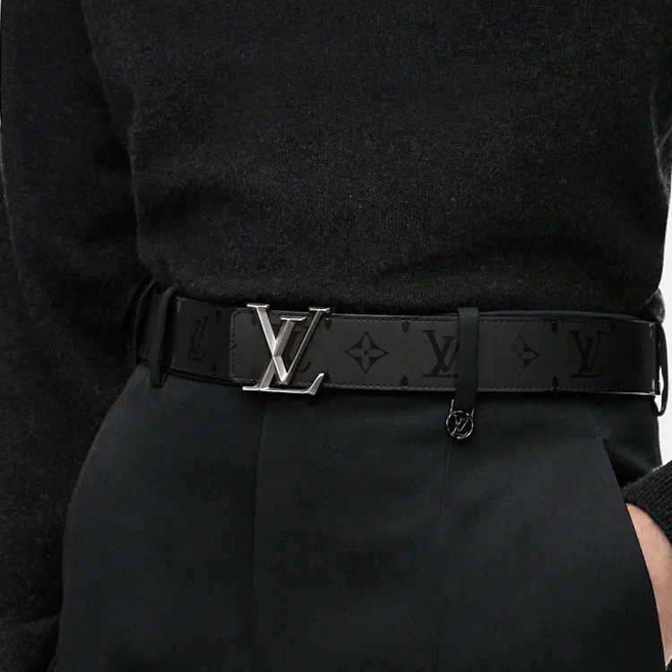 LOUIS VUITTON Cow Leather Leather Belts Men's Black Width