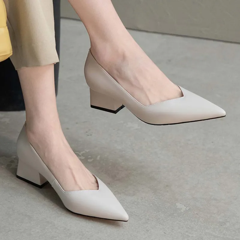 CAMEIDO Block Heel High Heels 4.5cm Women's Ecru-2