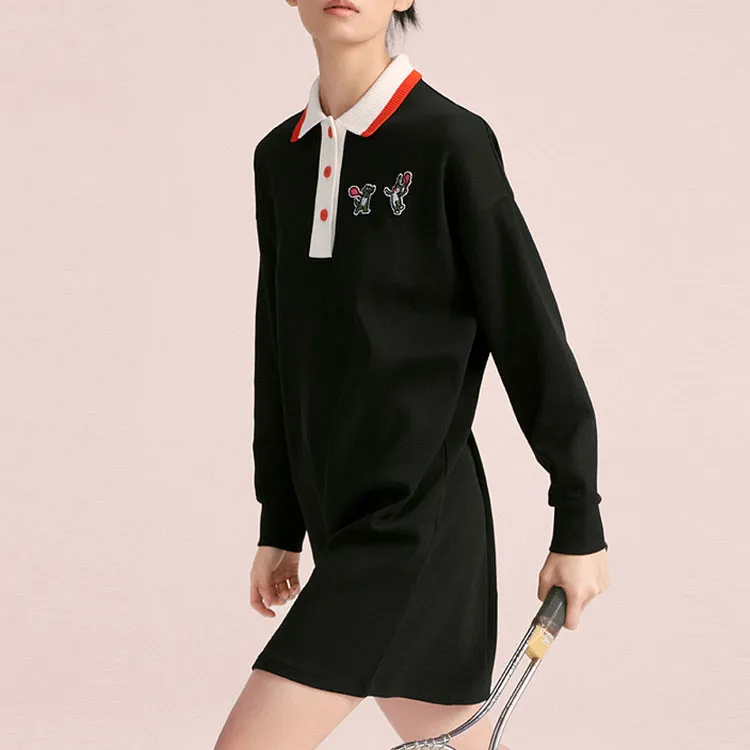 LACOSTE Long Sleeved Dresses Women's Black-2