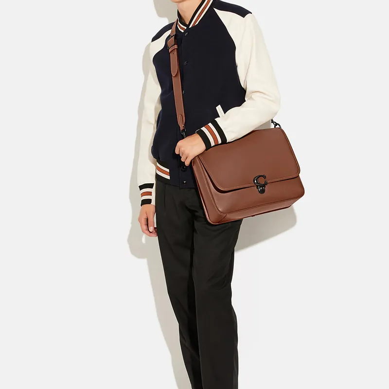 COACH Studio Cow Leather Messenger Bag, Shoulder Bag, Crossbody Bag Tubas Men's Dark Brown-3