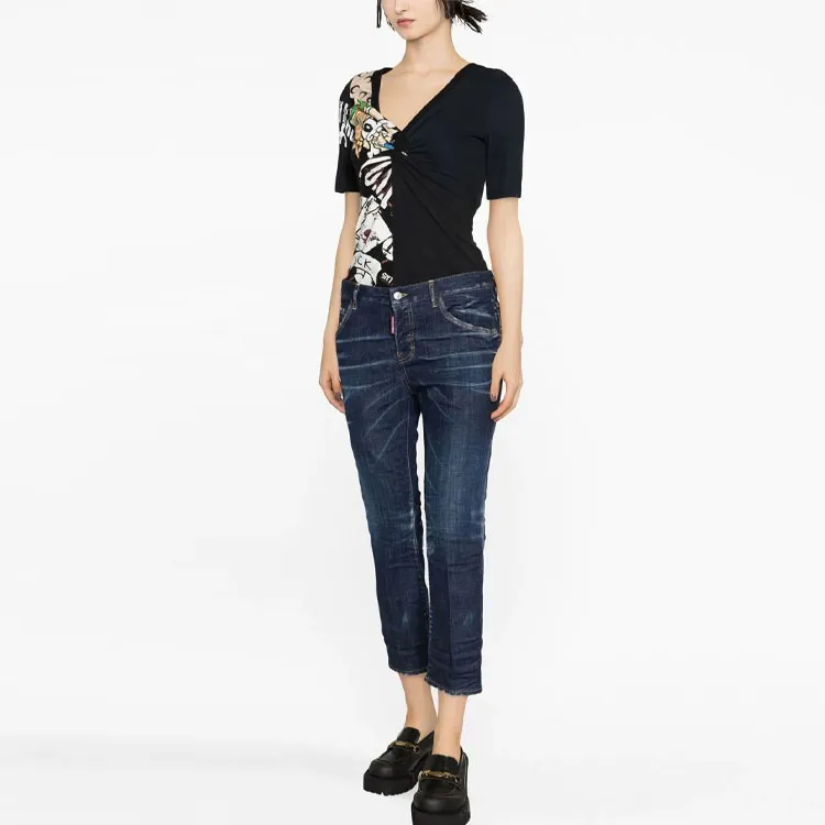 DSQUARED 2 Straight Leg Cropped Distressed Jeans-3