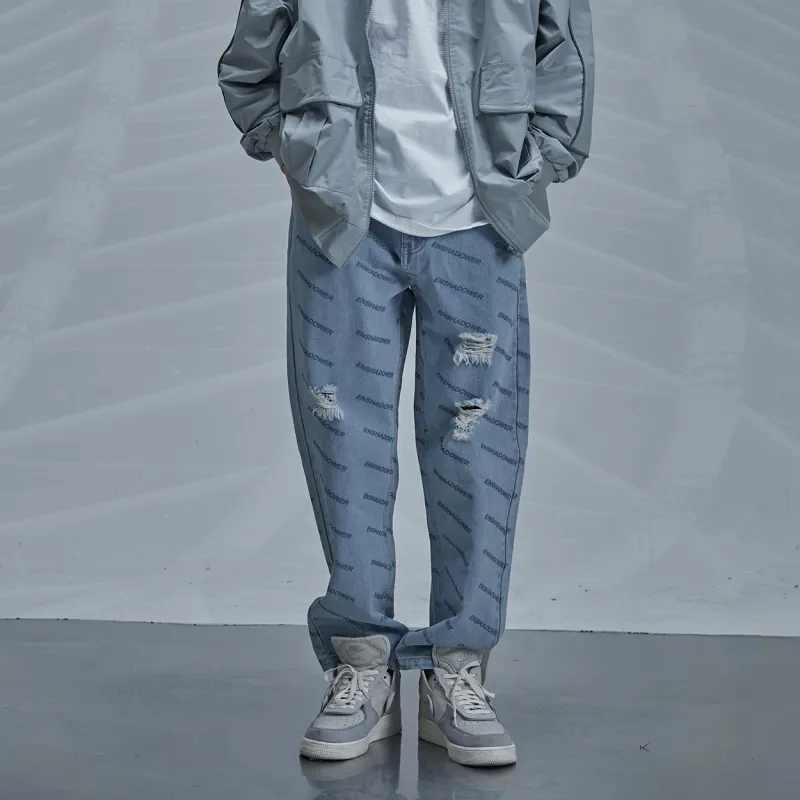 ENSHADOWER Straight Jeans Unisex Light Blue-4