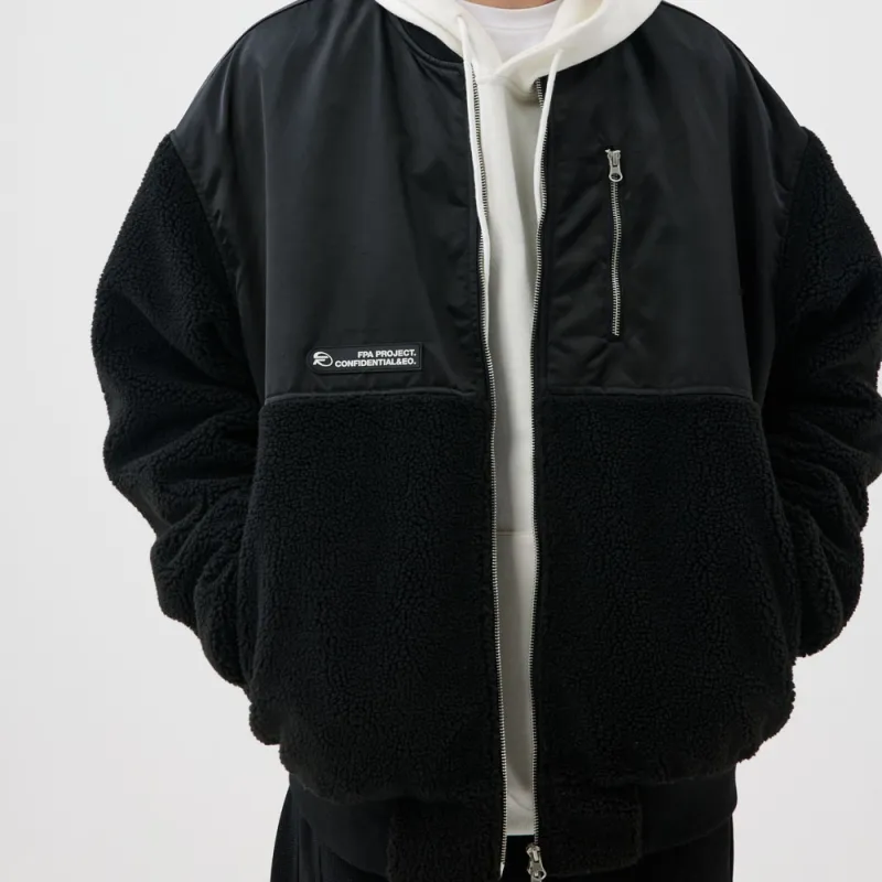 FPA Letter Solid Color Baseball Collar Loose Fit Moderate Puffer Jacket Unisex-10