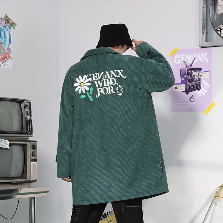 GENANX Trench Coat Unisex Green-2