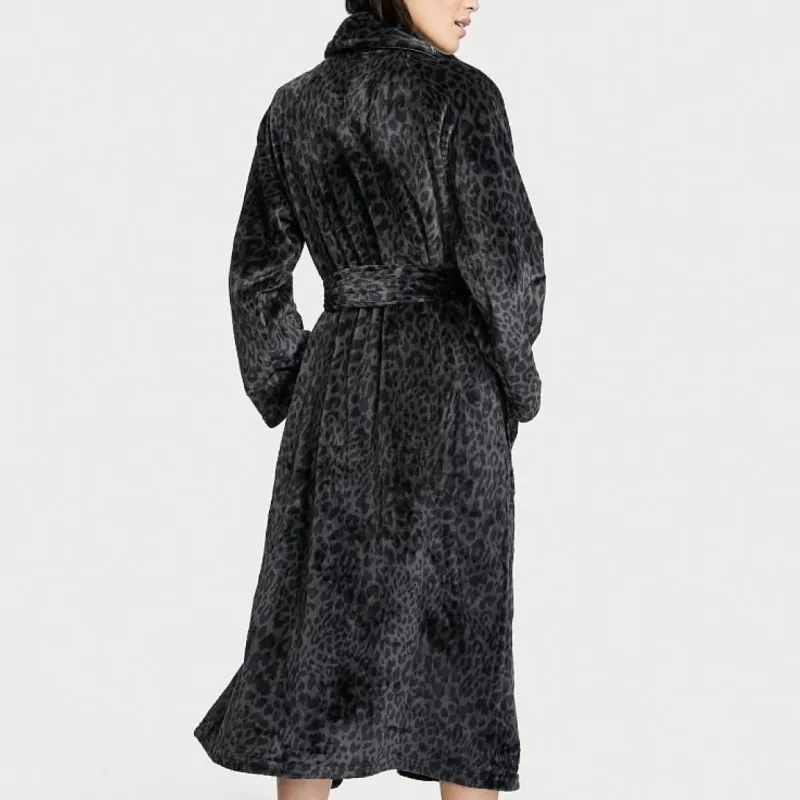Victoria's Secret Pajama Robe Women's Black Leopard Print-3