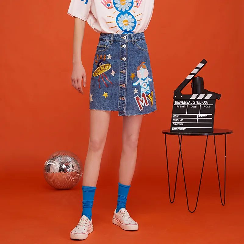 LALABOBO Cropped Skirt Dark Blue White-4