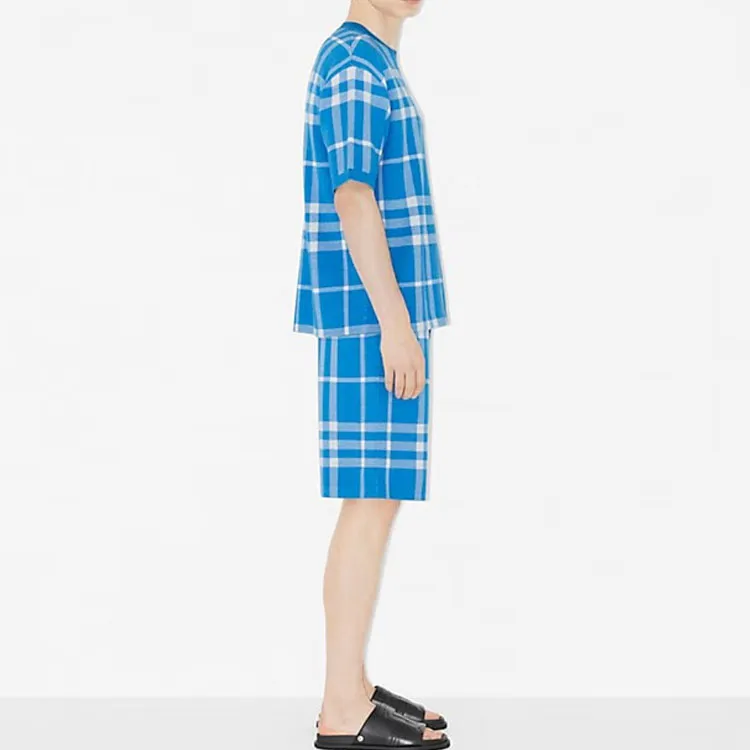 Burberry Plaid Jacquard Crew Neck Loose Fit Short Sleeved T Shirt Men's Vivid Blue-5