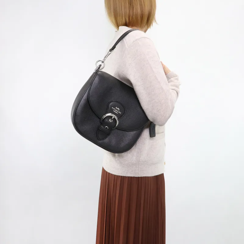 COACH Leather Saddle Bag Shoulder Bag Crossbody Bag Handbag Medium Size Women's Black-2