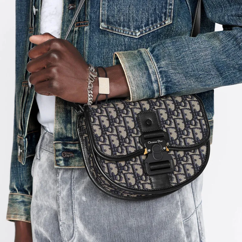 DIOR GallopOBLIQUE Jacquard Fabric Patchwork Cow Leather Messenger Bag Shoulder Bag Crossbody Bag Men's Beige & Black-7
