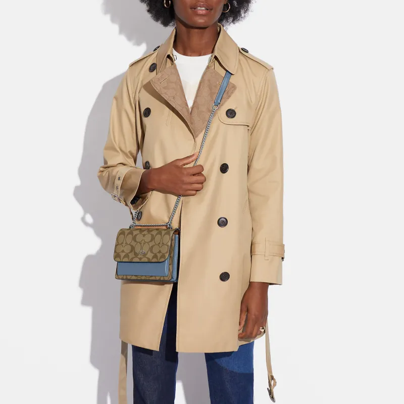 COACH Klare Iconic Coated Canvas With Smooth Leather Shoulder Bag Crossbody Bag Small Size Women's Khaki Indigo Blue-3