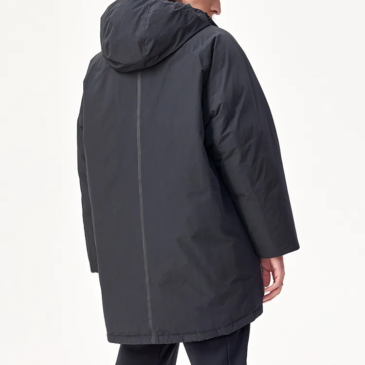 FILA FUSION TOKYO STUDIO Letter Hooded Loose Fit Mid Length Down Jacket Men's Pitch Black-3