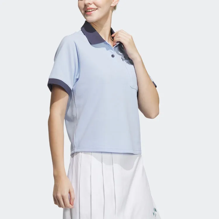 Adidas Polo Shirts Women's Light Pink Blue-3