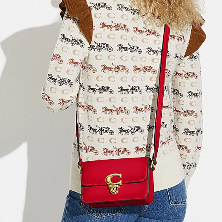 COACH Studio Cow Leather Shoulder Bag, Crossbody Bag Women's Red-3